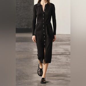 Zara Black Button-Down Long Sleeve Dress